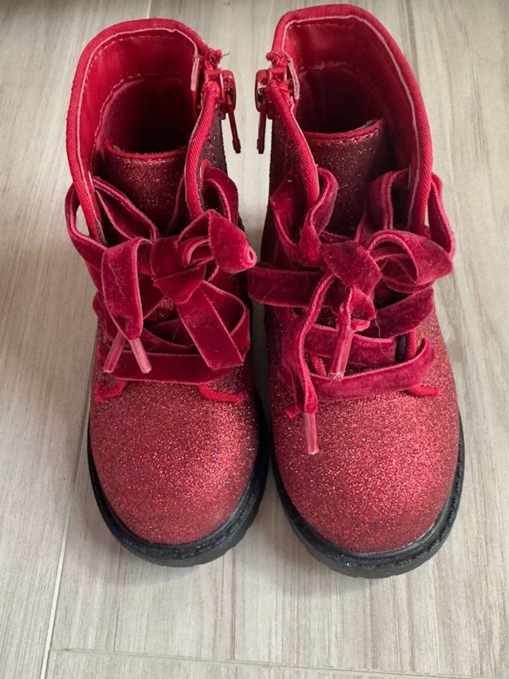 Cat & Jack Red Glitter Combat Boots Giovanna